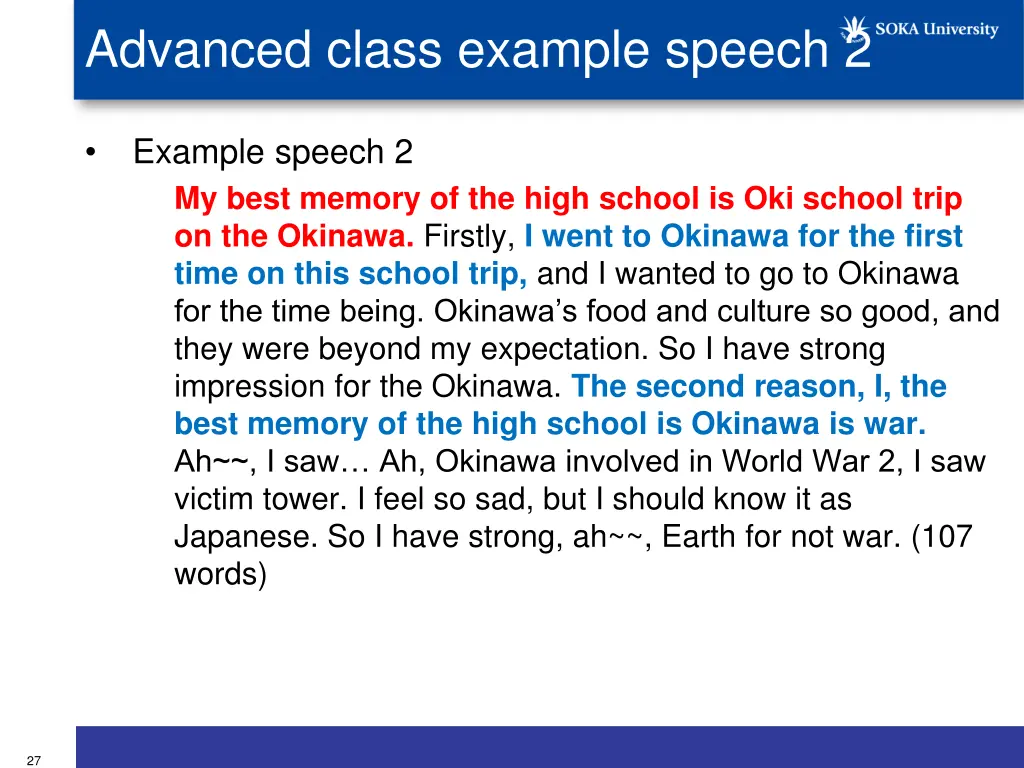 advanced class example speech 2