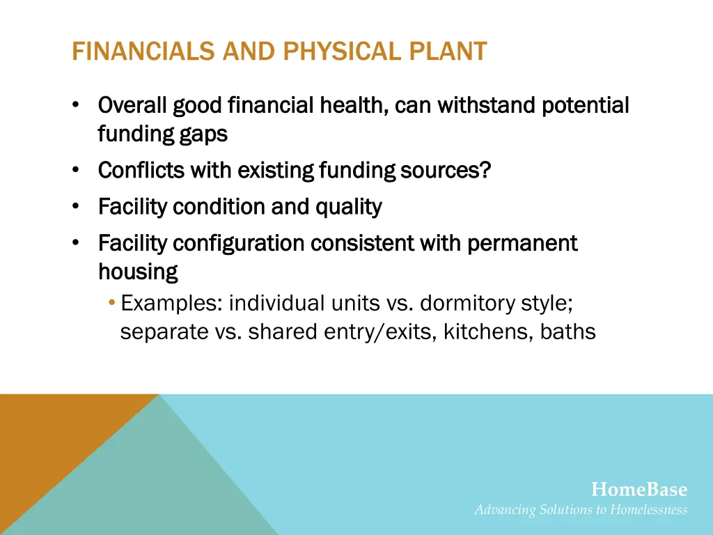 financials and physical plant