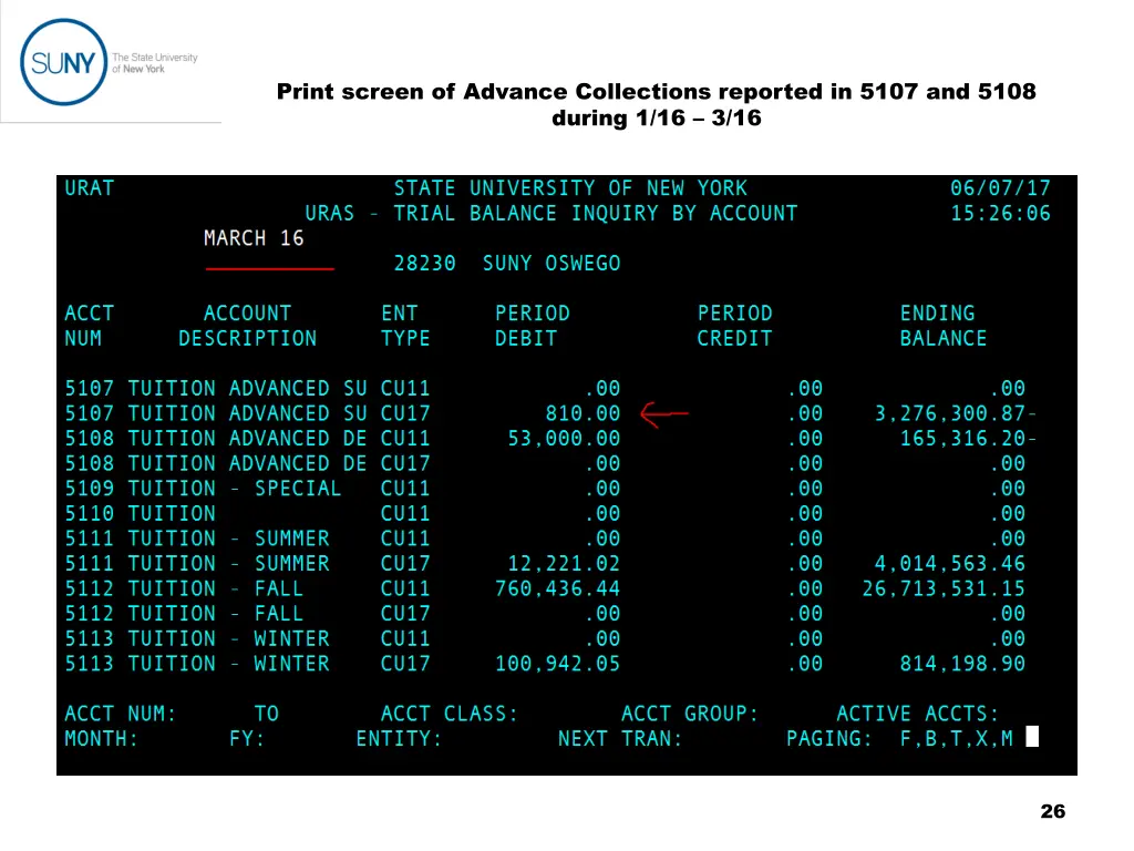 print screen of advance collections reported 1