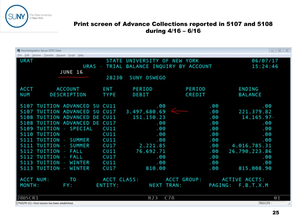 print screen of advance collections reported