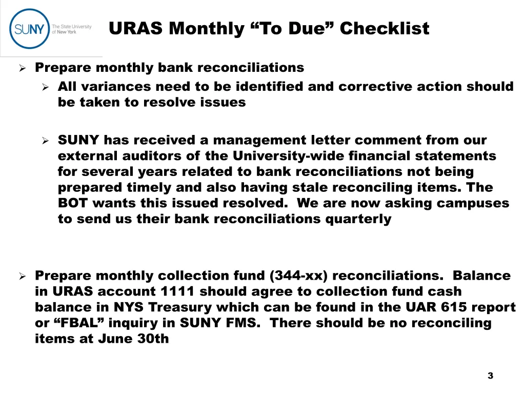 uras monthly to due checklist