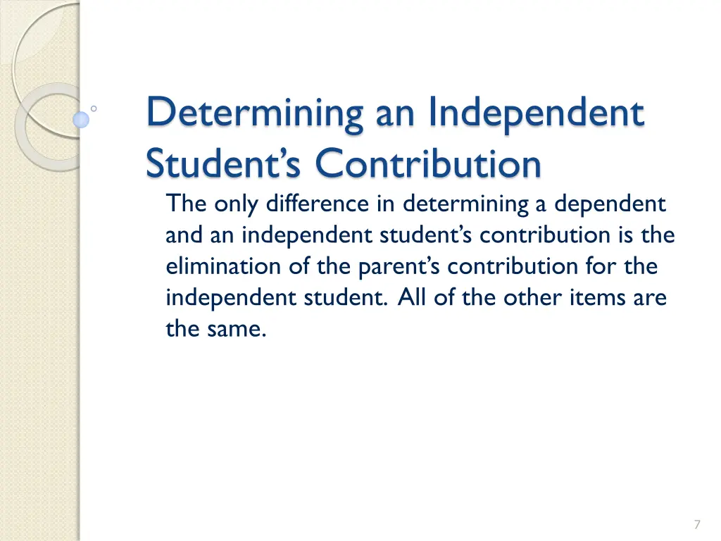 determining an independent student s contribution