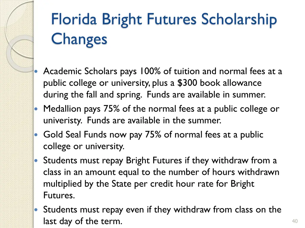 florida bright futures scholarship changes