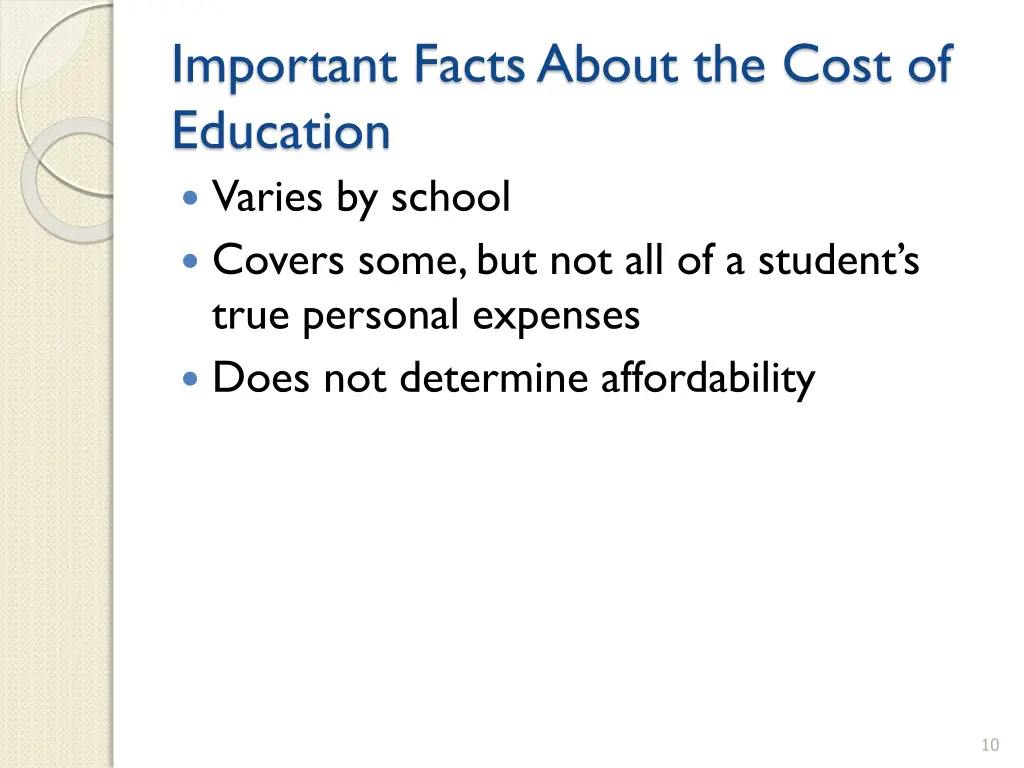 important facts about the cost of education