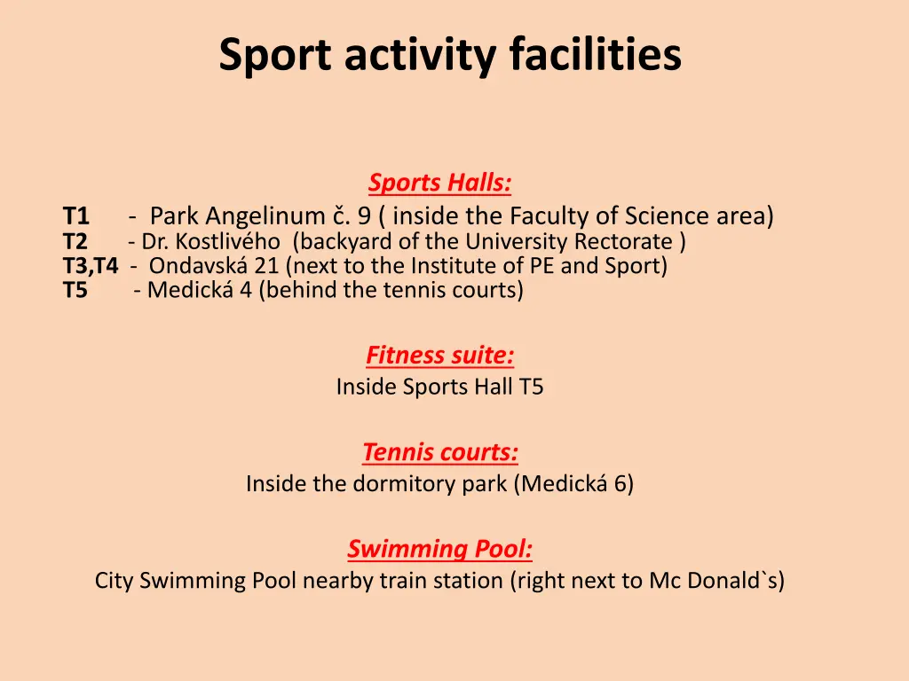 sport activity facilities