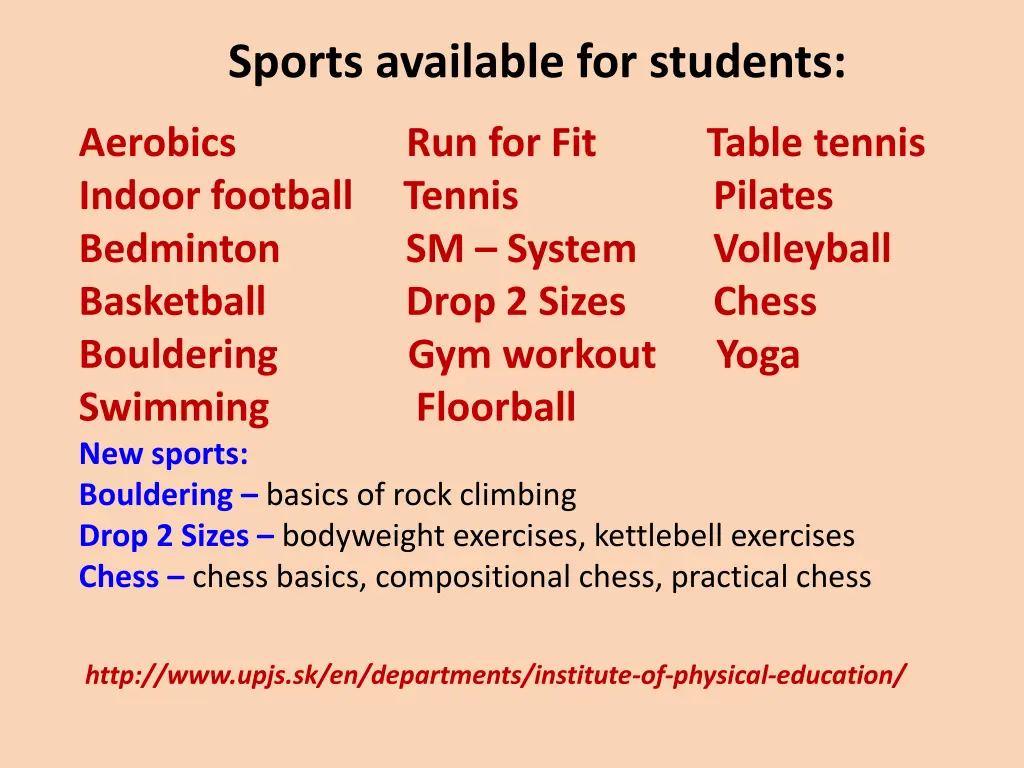 sports available for students