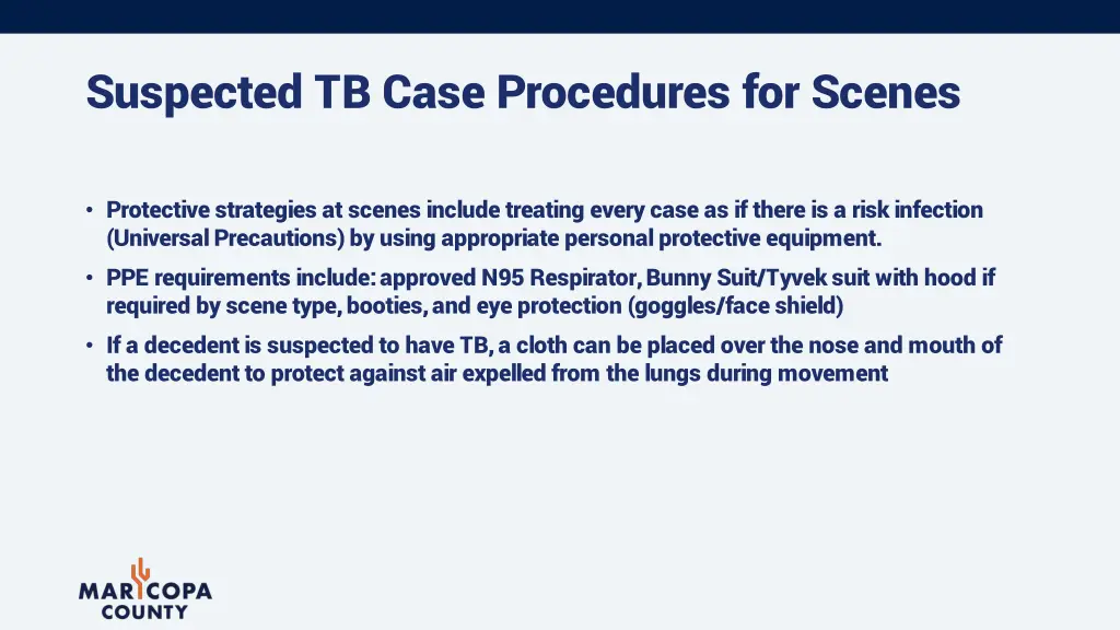 suspected tb case procedures for scenes