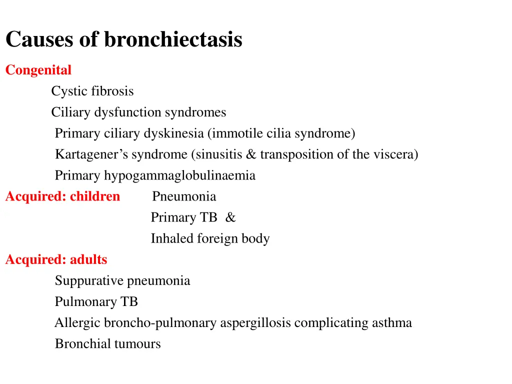 causes of bronchiectasis