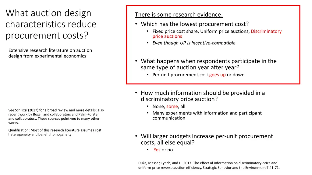 what auction design characteristics reduce