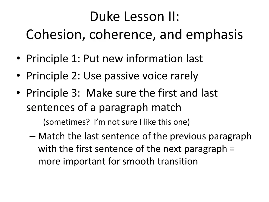 duke lesson ii