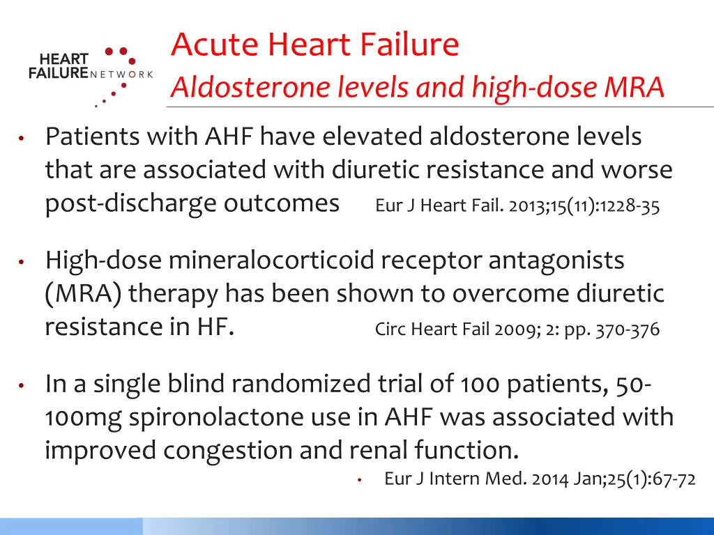 acute heart failure aldosterone levels and high