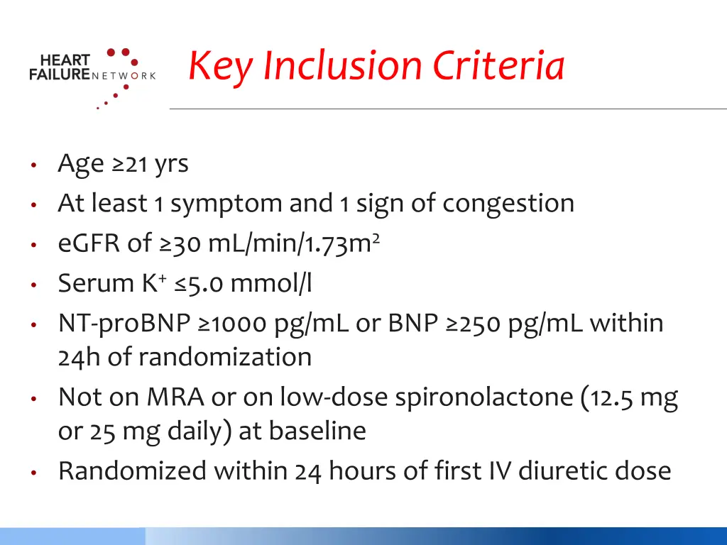 key inclusion criteria