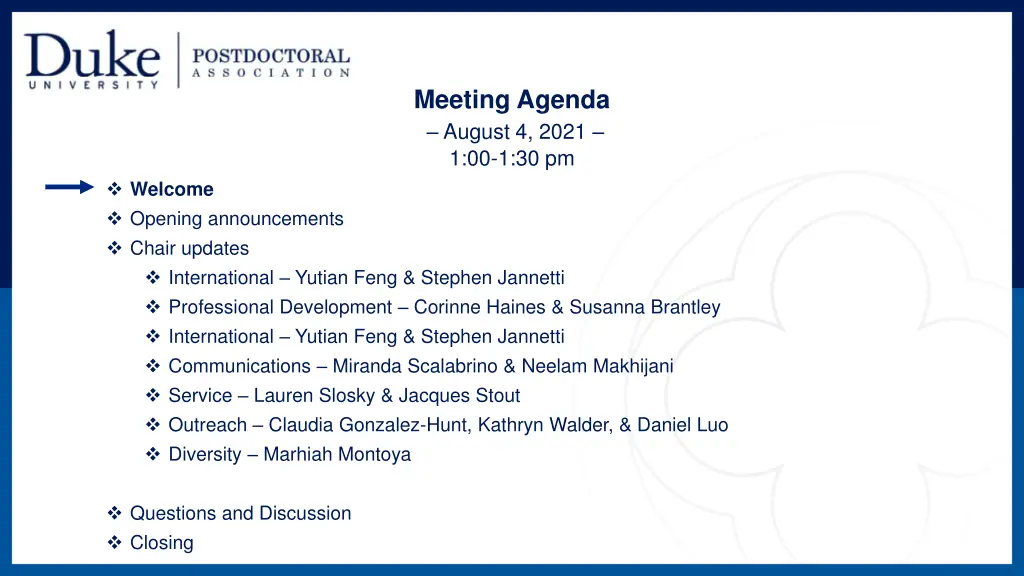 meeting agenda august 4 2021 1 00 1 30 pm 1