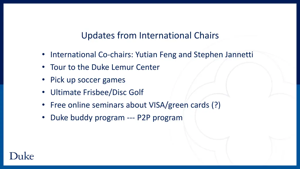 updates from international chairs