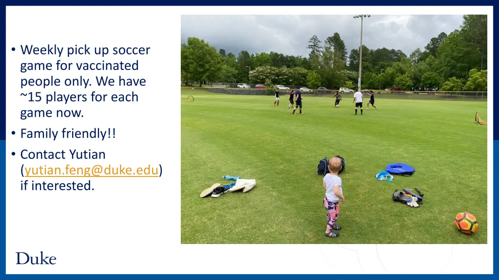 weekly pick up soccer game for vaccinated people