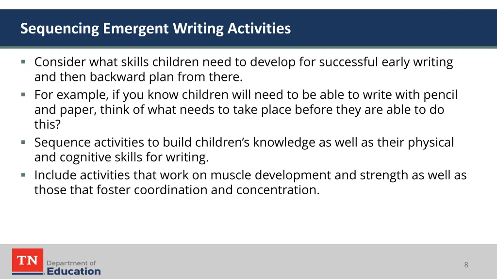 sequencing emergent writing activities