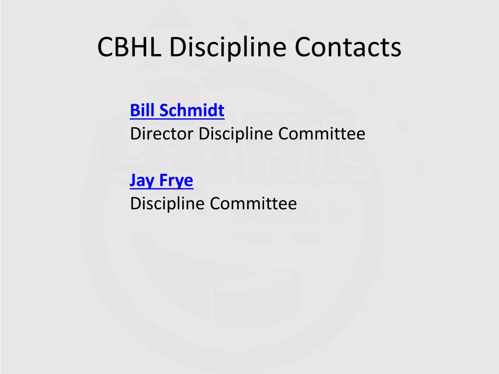 cbhl discipline contacts