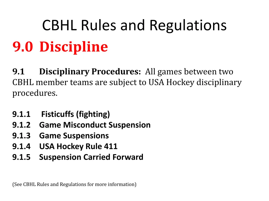 cbhl rules and regulations 9 0 discipline