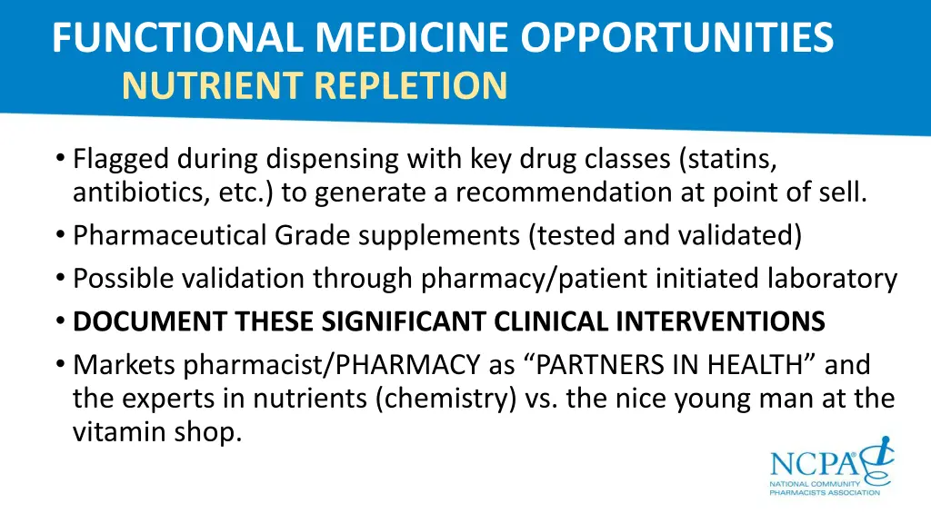 functional medicine opportunities nutrient