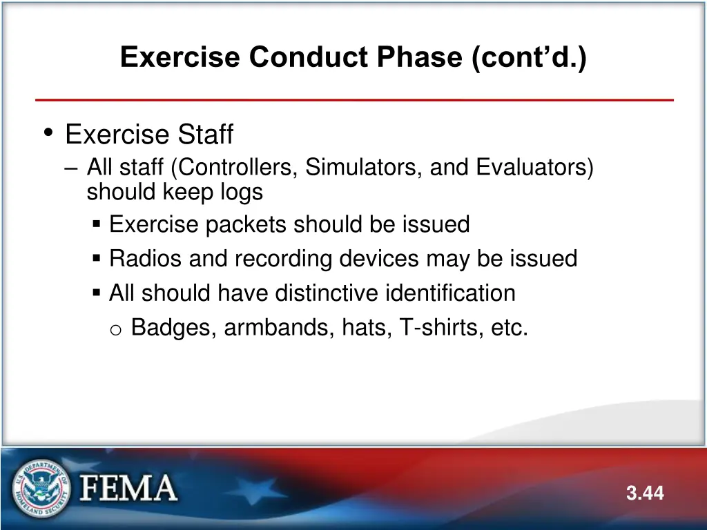 exercise conduct phase cont d 3