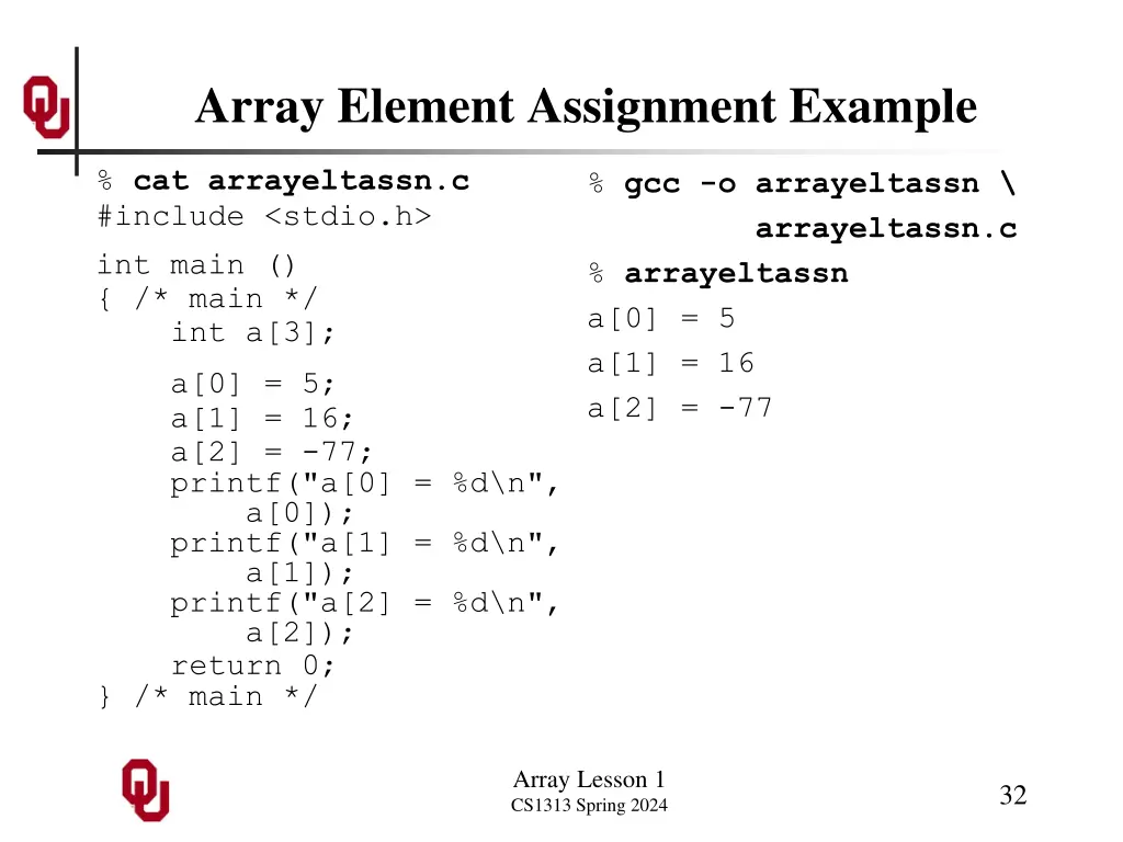 array element assignment example