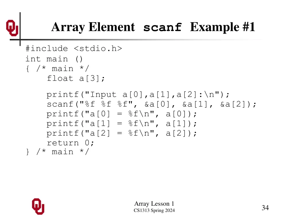 array element scanf example 1