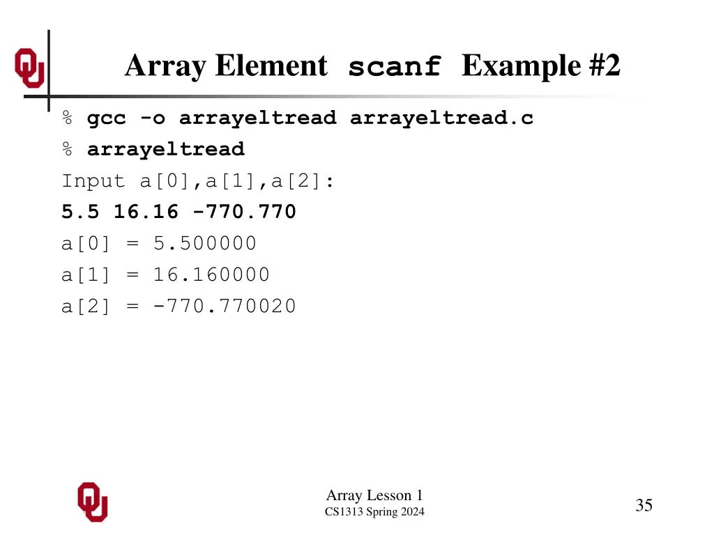 array element scanf example 2