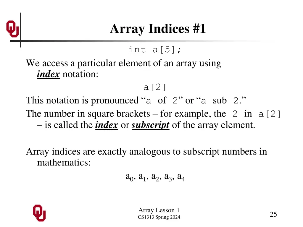 array indices 1