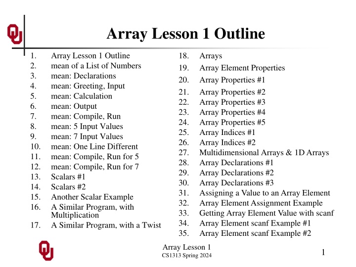 array lesson 1 outline