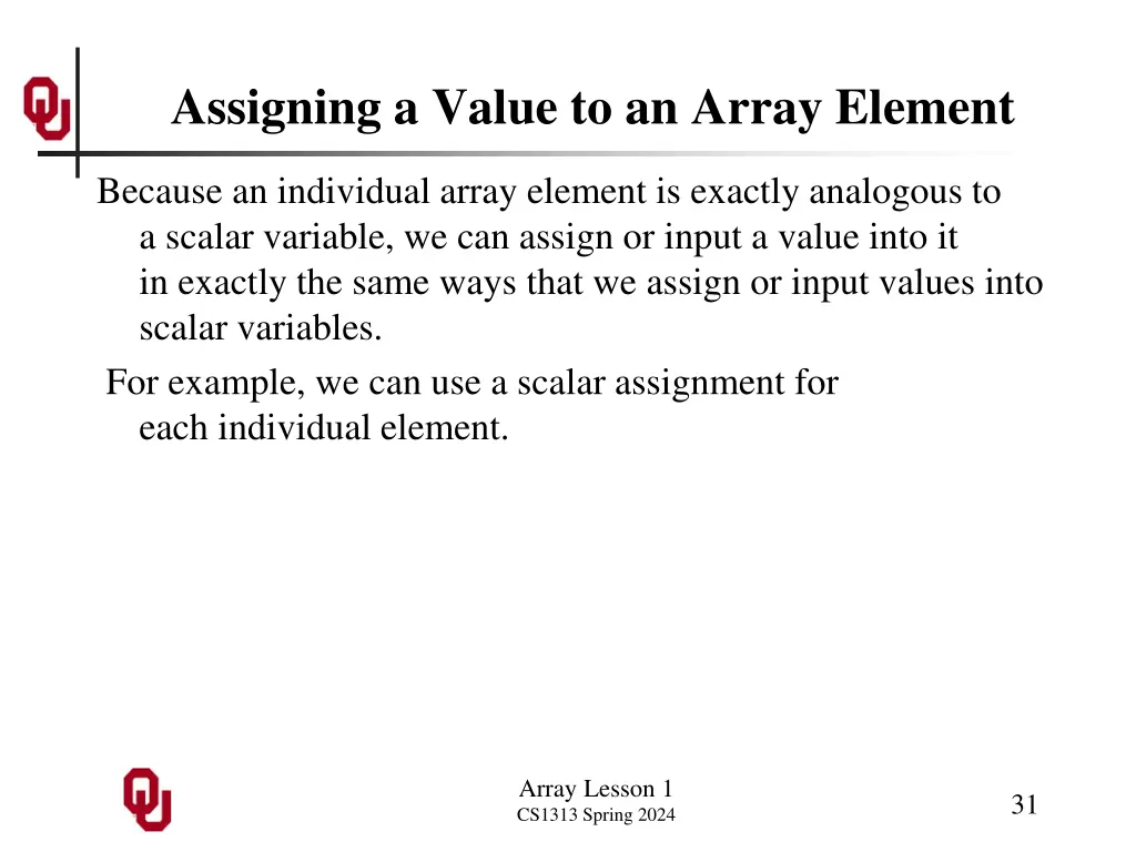 assigning a value to an array element