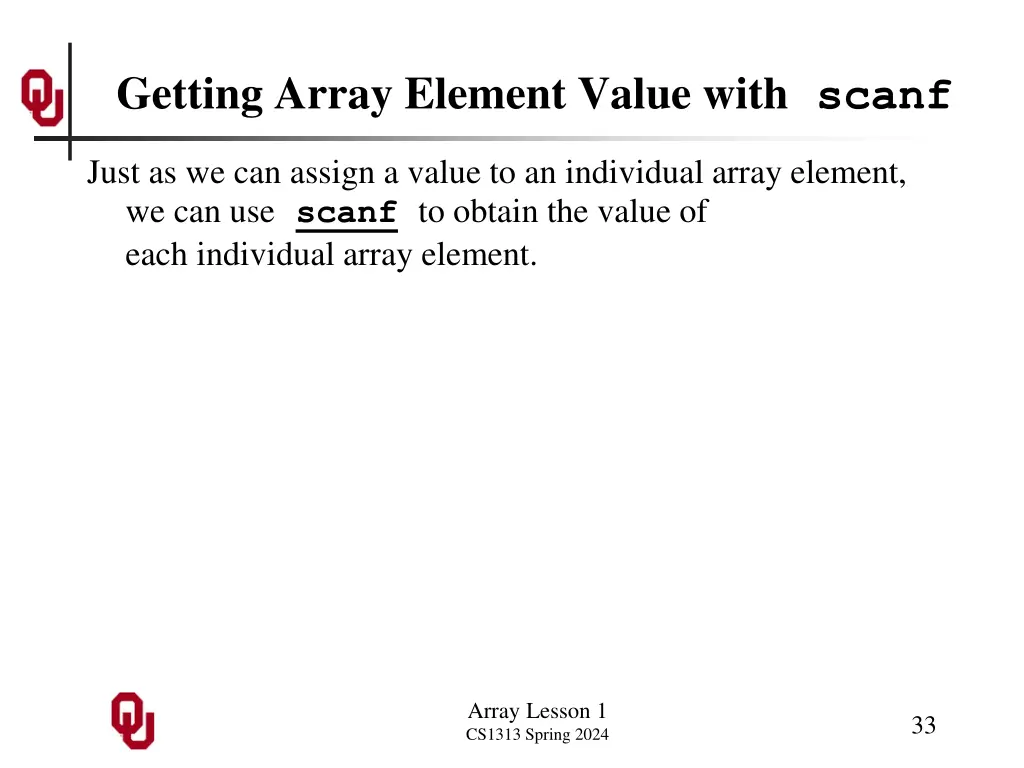 getting array element value with scanf