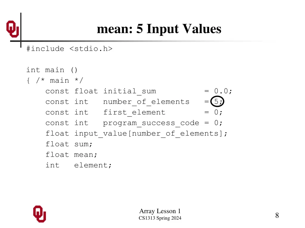 mean 5 input values