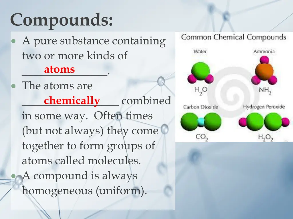 compounds a pure substance containing two or more