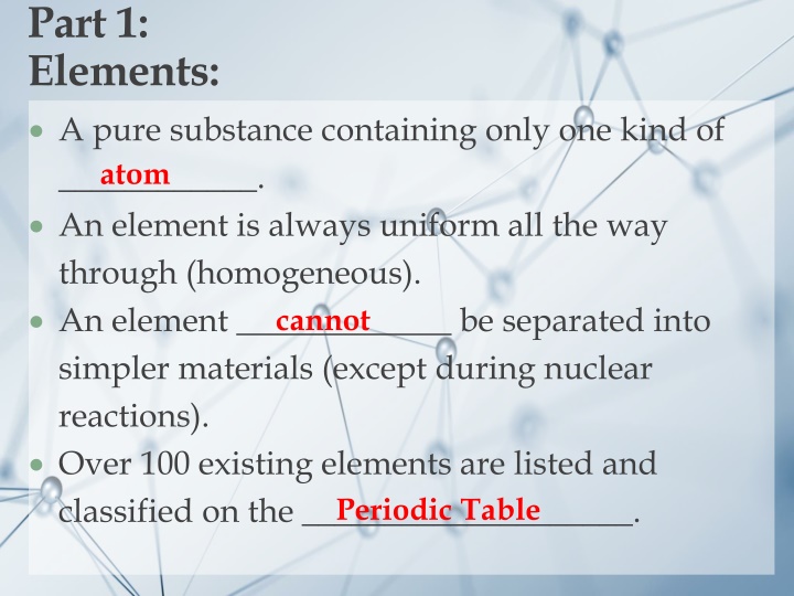 part 1 elements a pure substance containing only