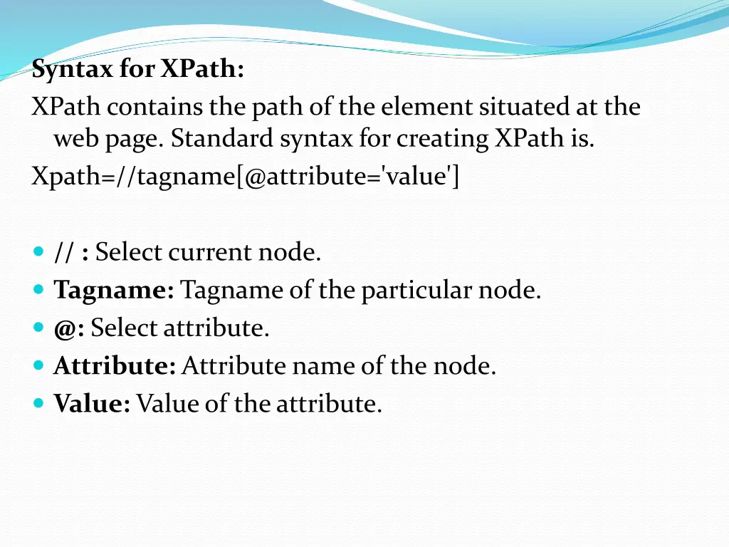 syntax for xpath xpath contains the path