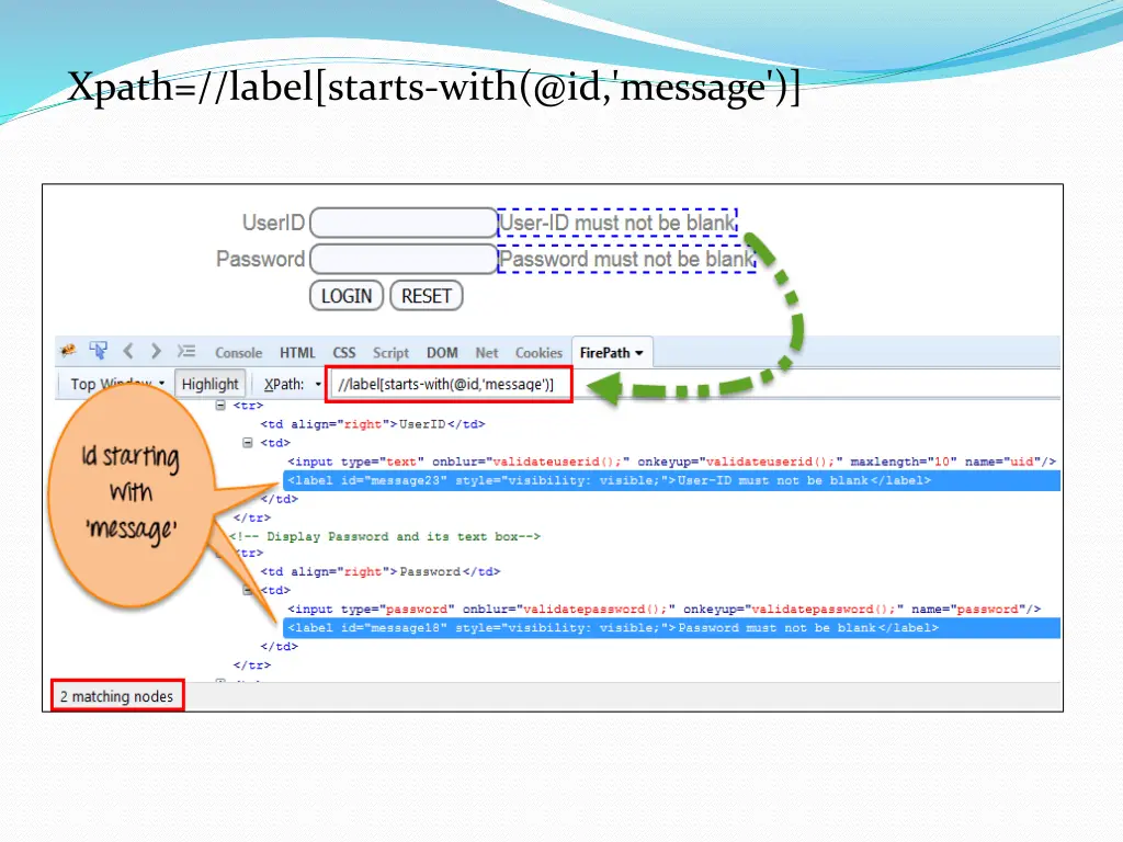 xpath label starts with @id message