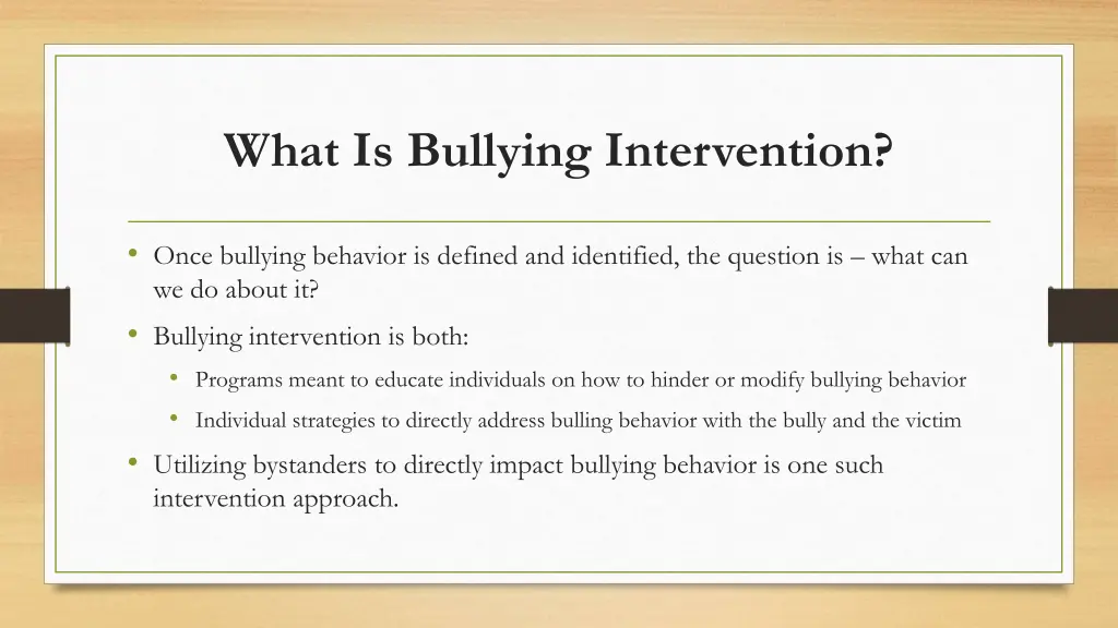 what is bullying intervention