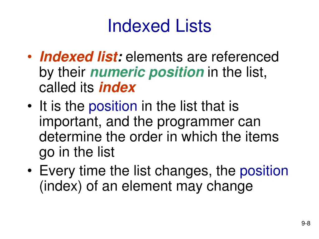 indexed lists