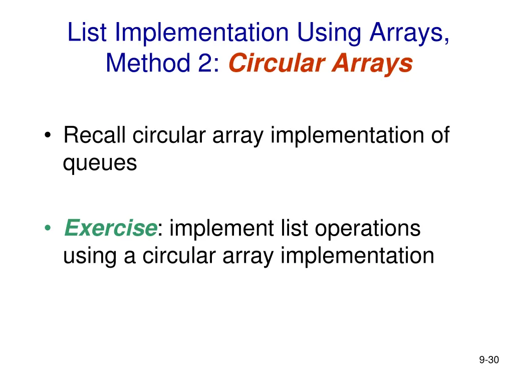 list implementation using arrays method