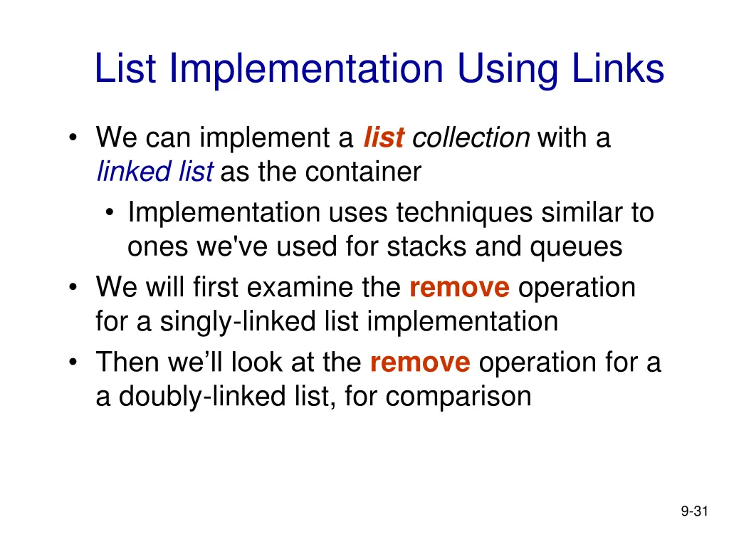 list implementation using links