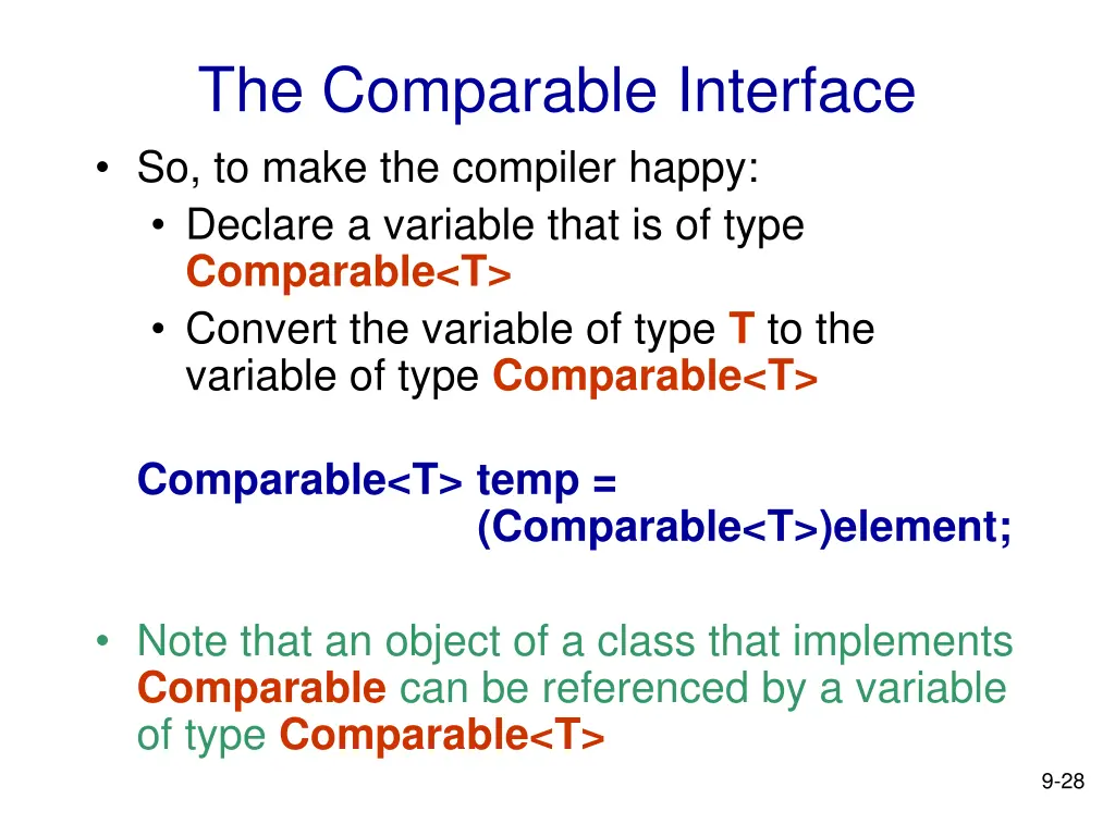 the comparable interface so to make the compiler