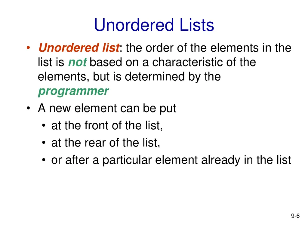 unordered lists