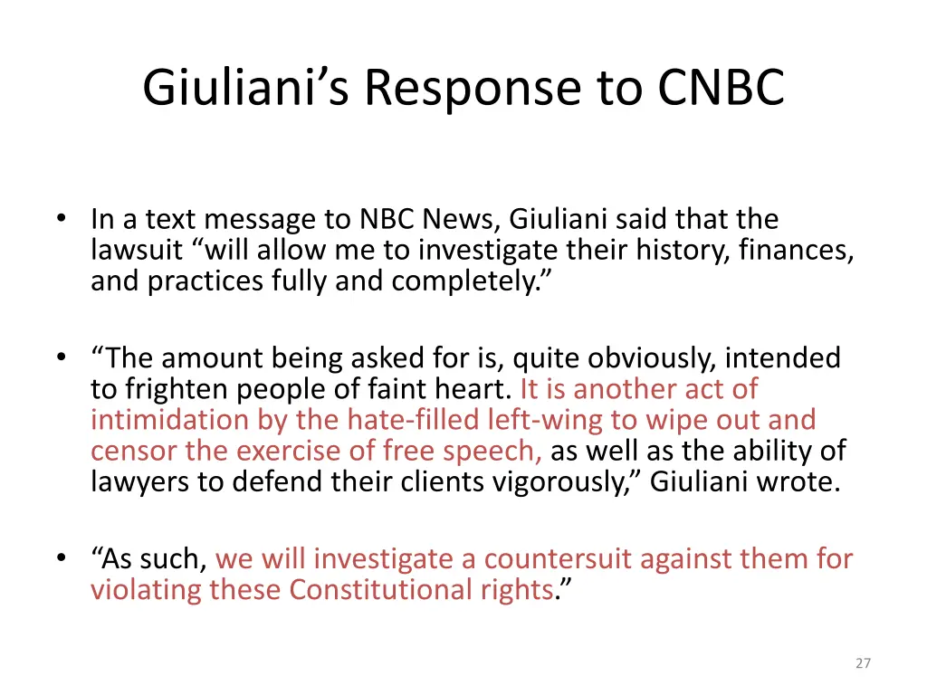 giuliani s response to cnbc