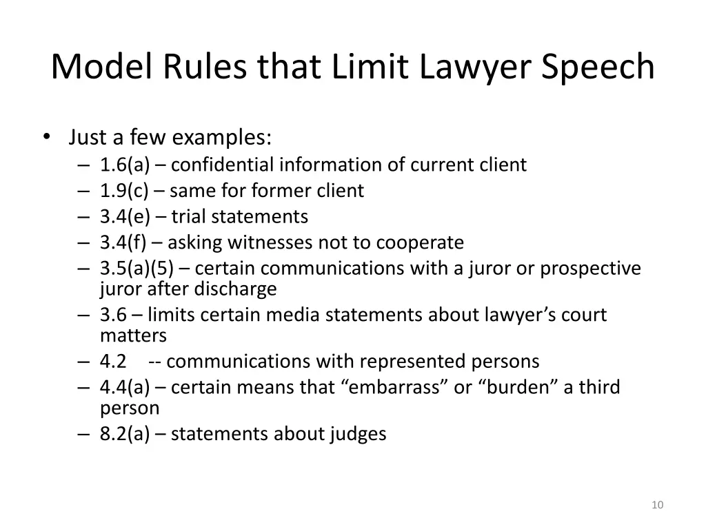 model rules that limit lawyer speech