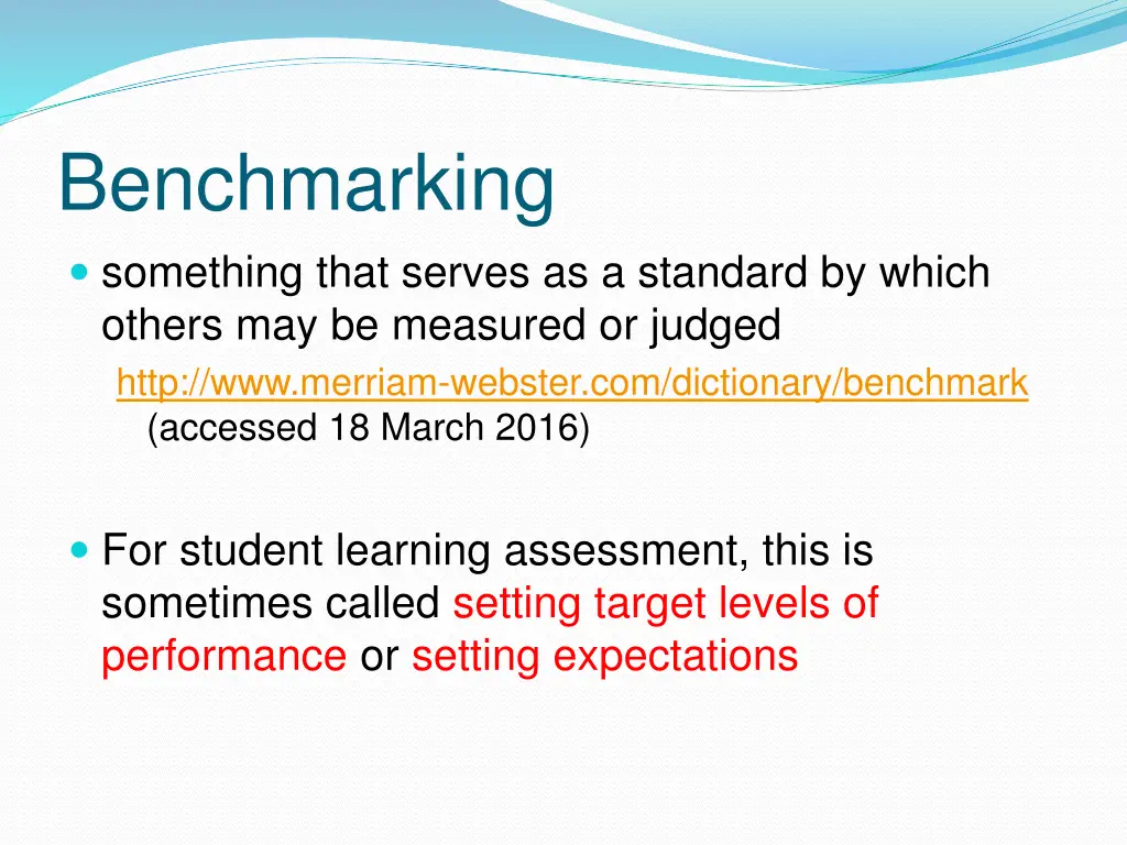 benchmarking something that serves as a standard