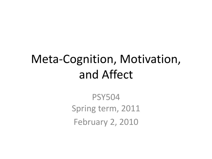 meta cognition motivation and affect