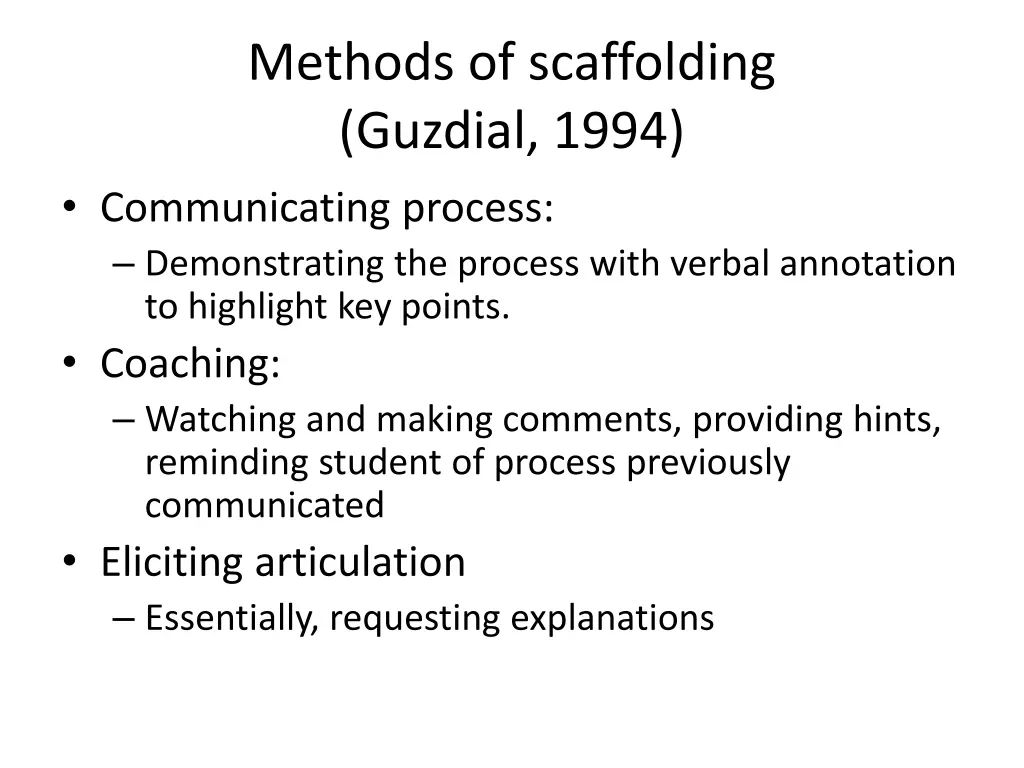 methods of scaffolding guzdial 1994 communicating