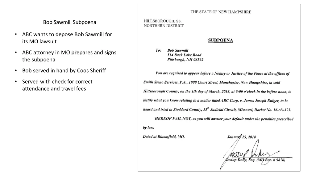 bob sawmill subpoena bob sawmill subpoena