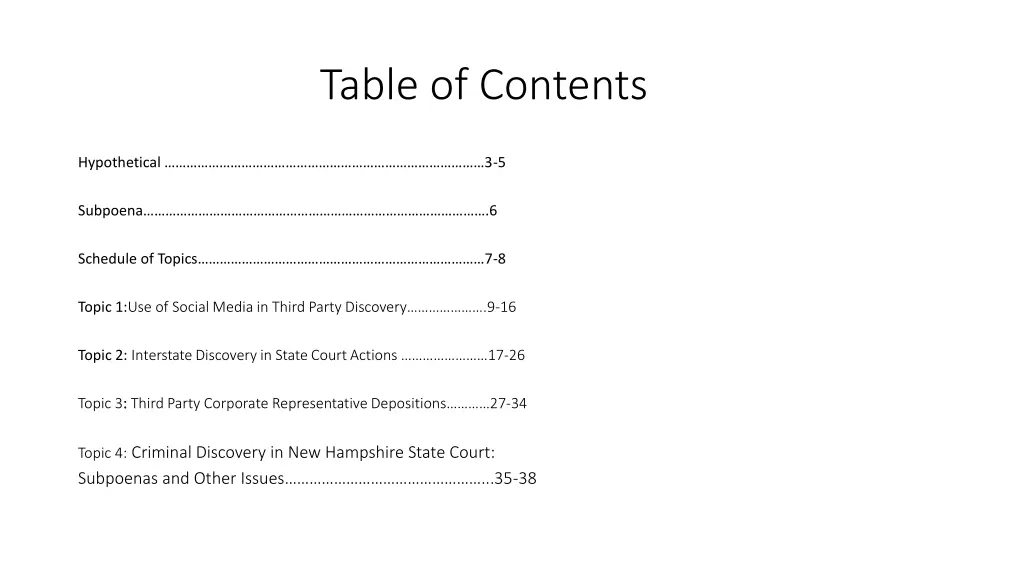 table of contents