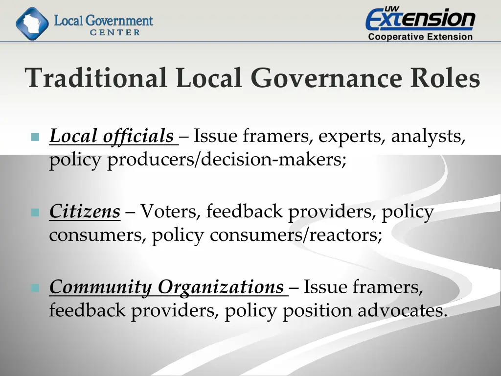 traditional local governance roles